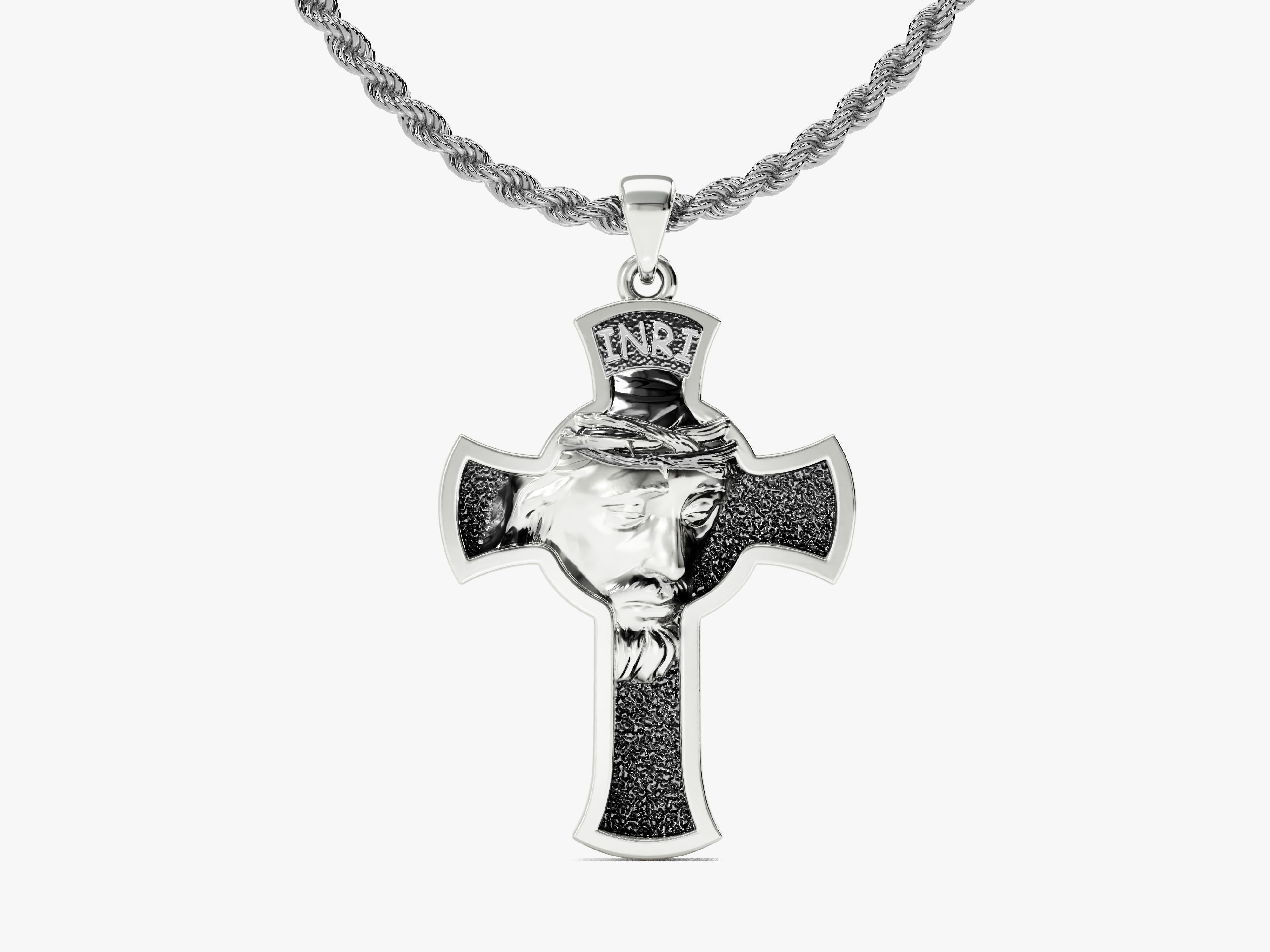 Jesus Cross Pendant Necklace - Sterling Silver