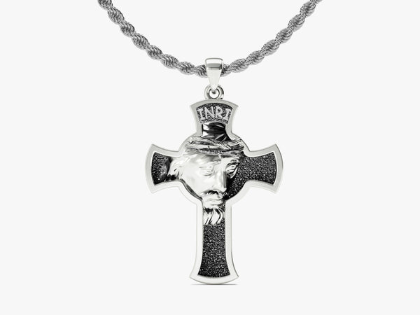 Jesus Cross Pendant Necklace - Sterling Silver