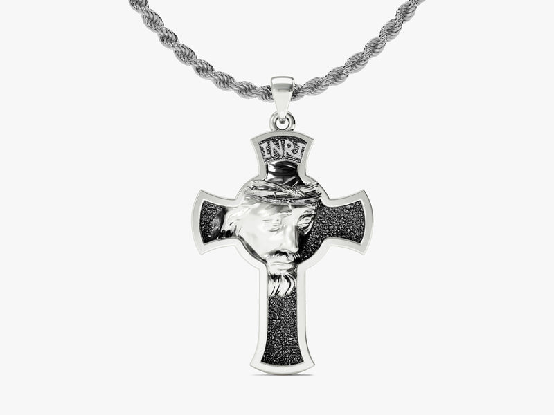Jesus Cross Pendant Necklace - Sterling Silver