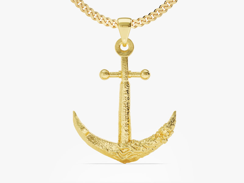 Textured Anchor Pendant Necklace - Gold Vermeil