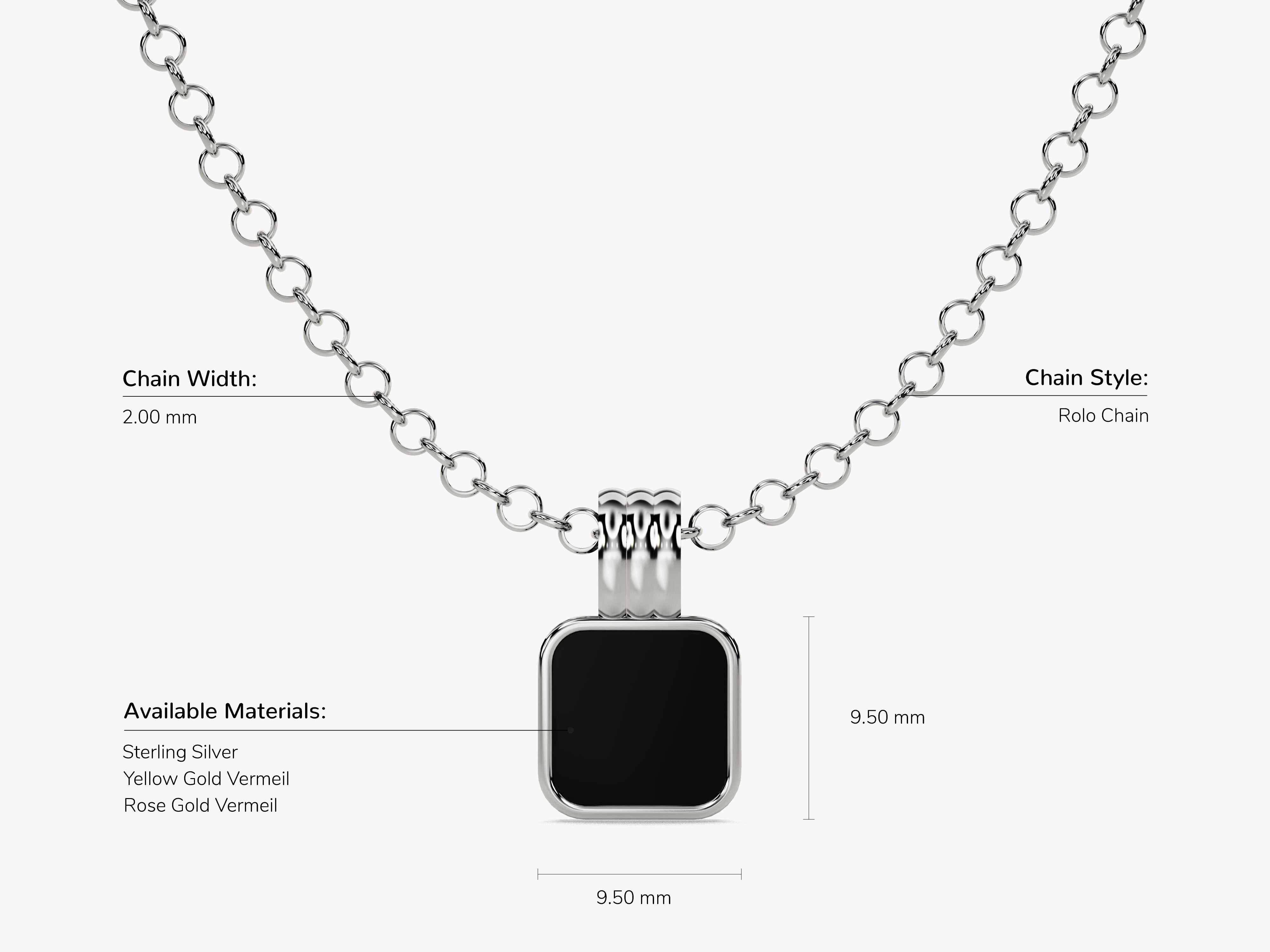 Black Enamel Square Pendant Necklace - Gold Vermeil