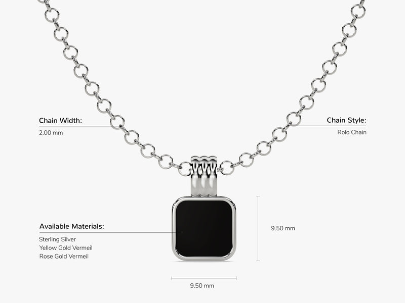 Black Enamel Square Pendant Necklace - Gold Vermeil