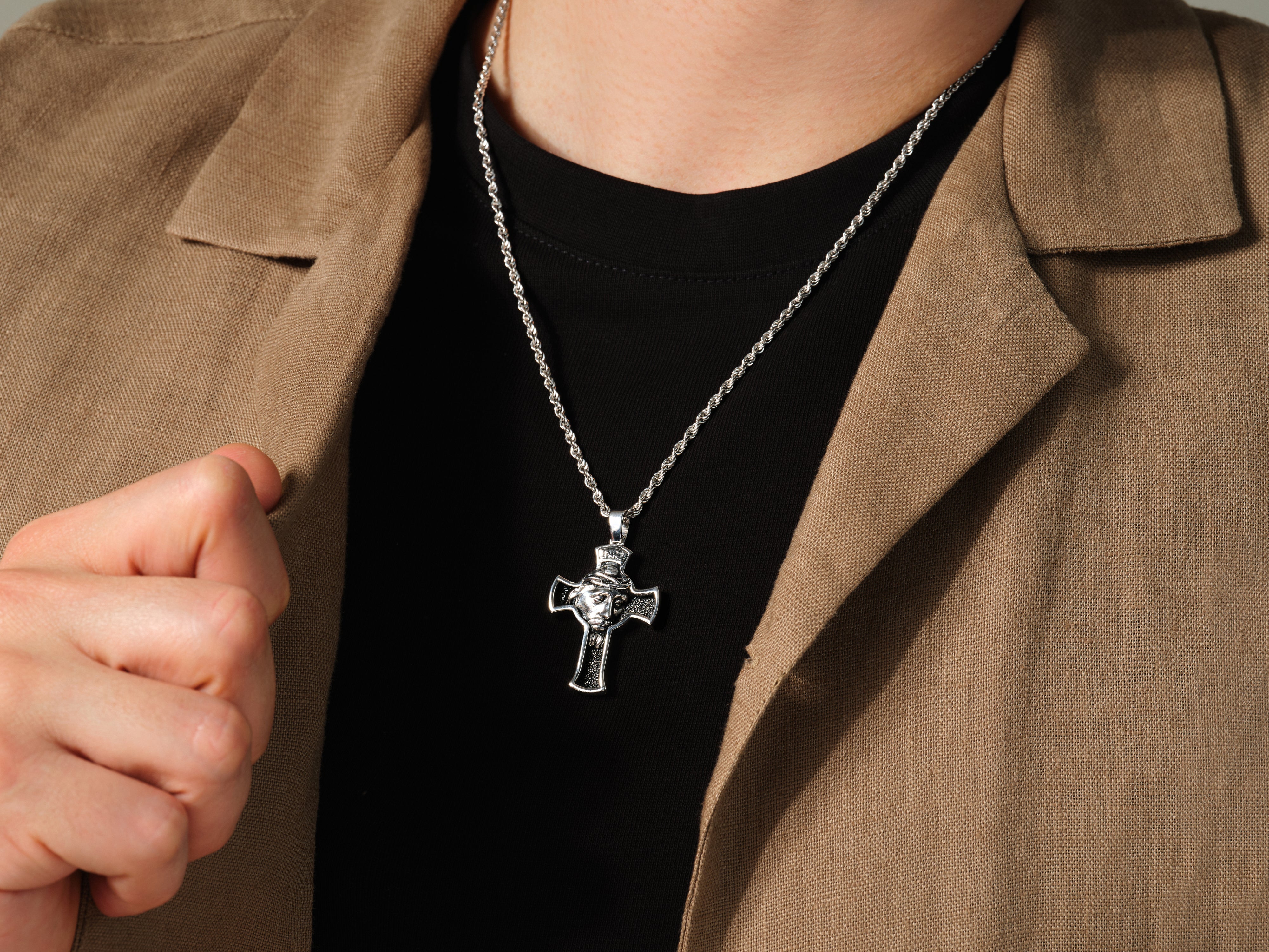 Jesus Cross Pendant Necklace - Sterling Silver