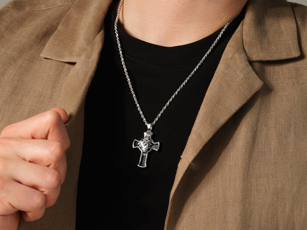 Jesus Cross Pendant Necklace - Sterling Silver