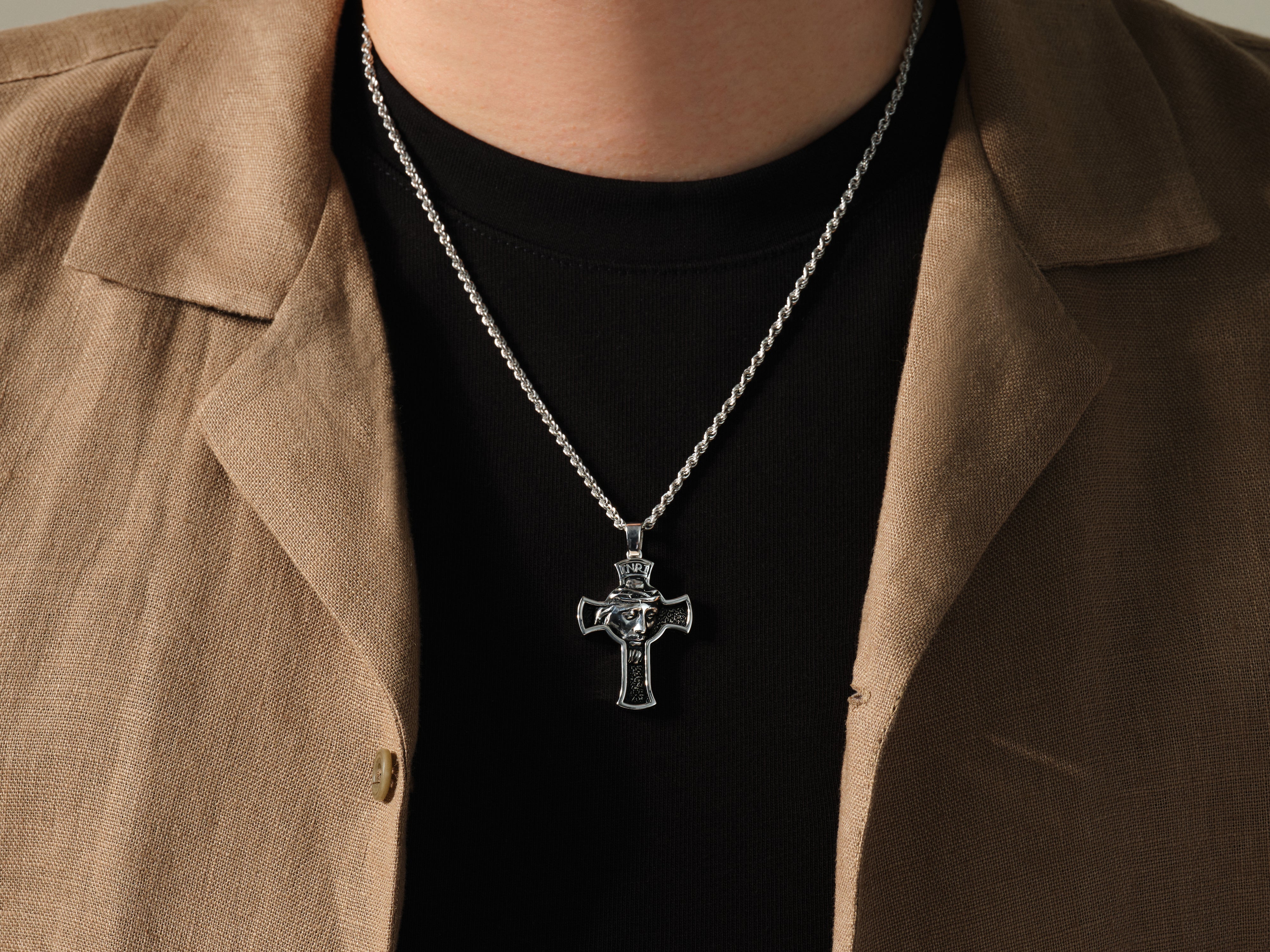 Jesus Cross Pendant Necklace - Sterling Silver