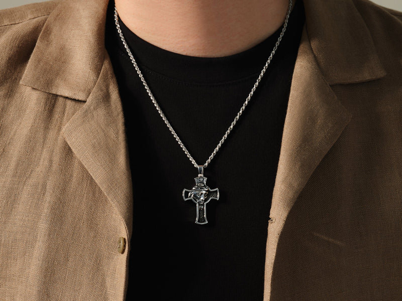 Jesus Cross Pendant Necklace - Sterling Silver