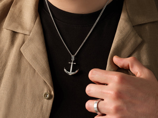 Textured Anchor Pendant Necklace - Gold Vermeil