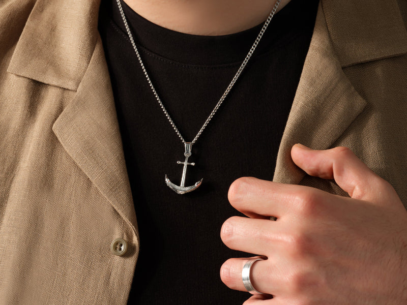 Textured Anchor Pendant Necklace - Gold Vermeil