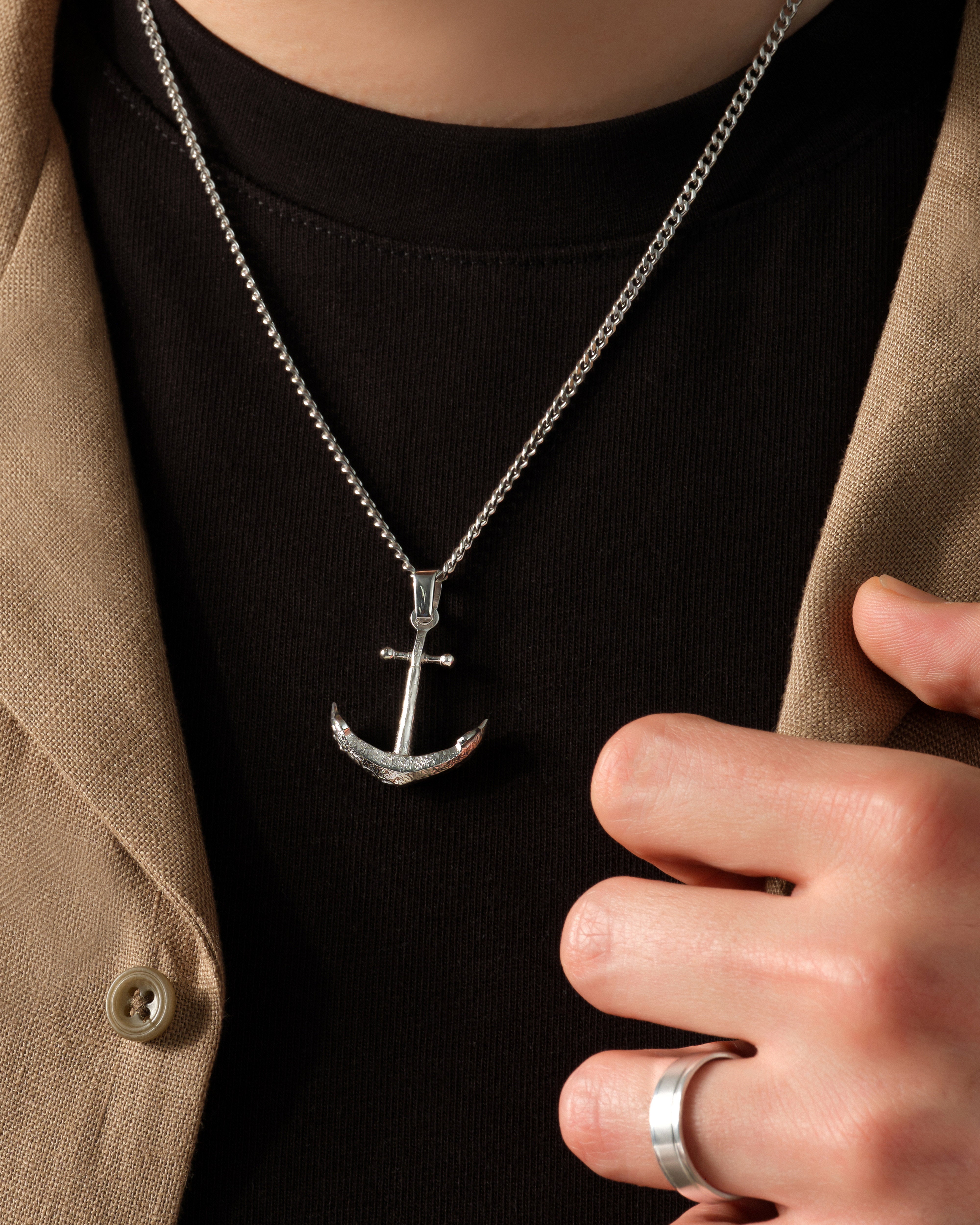 Textured Anchor Pendant Necklace - Gold Vermeil