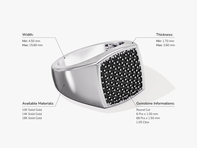 14k Gold Black Diamond Signet Ring