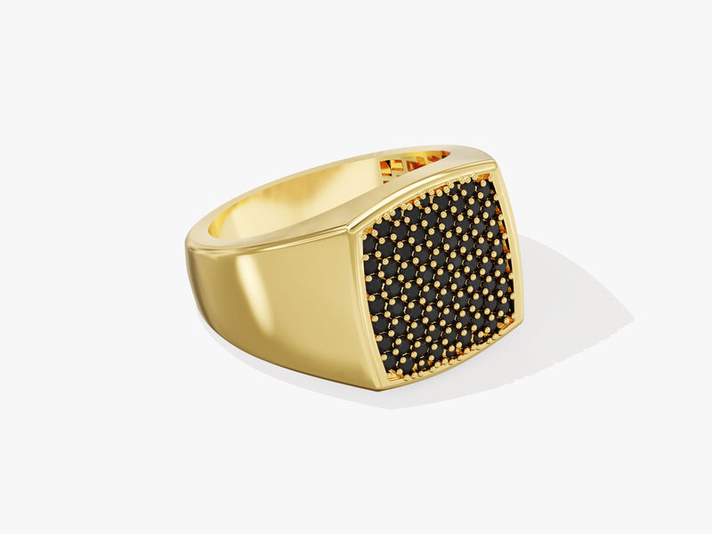 14k Gold Black Diamond Signet Ring