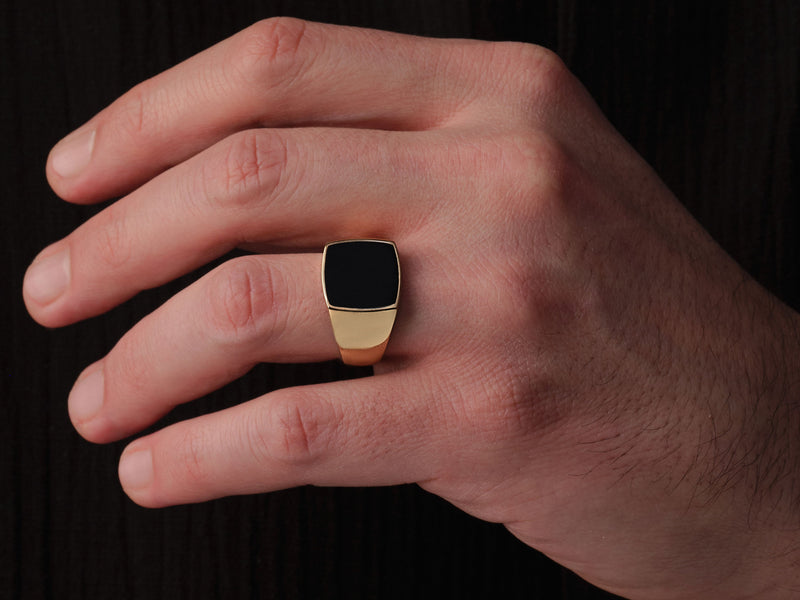 14k Gold Black Enamel Signet Ring