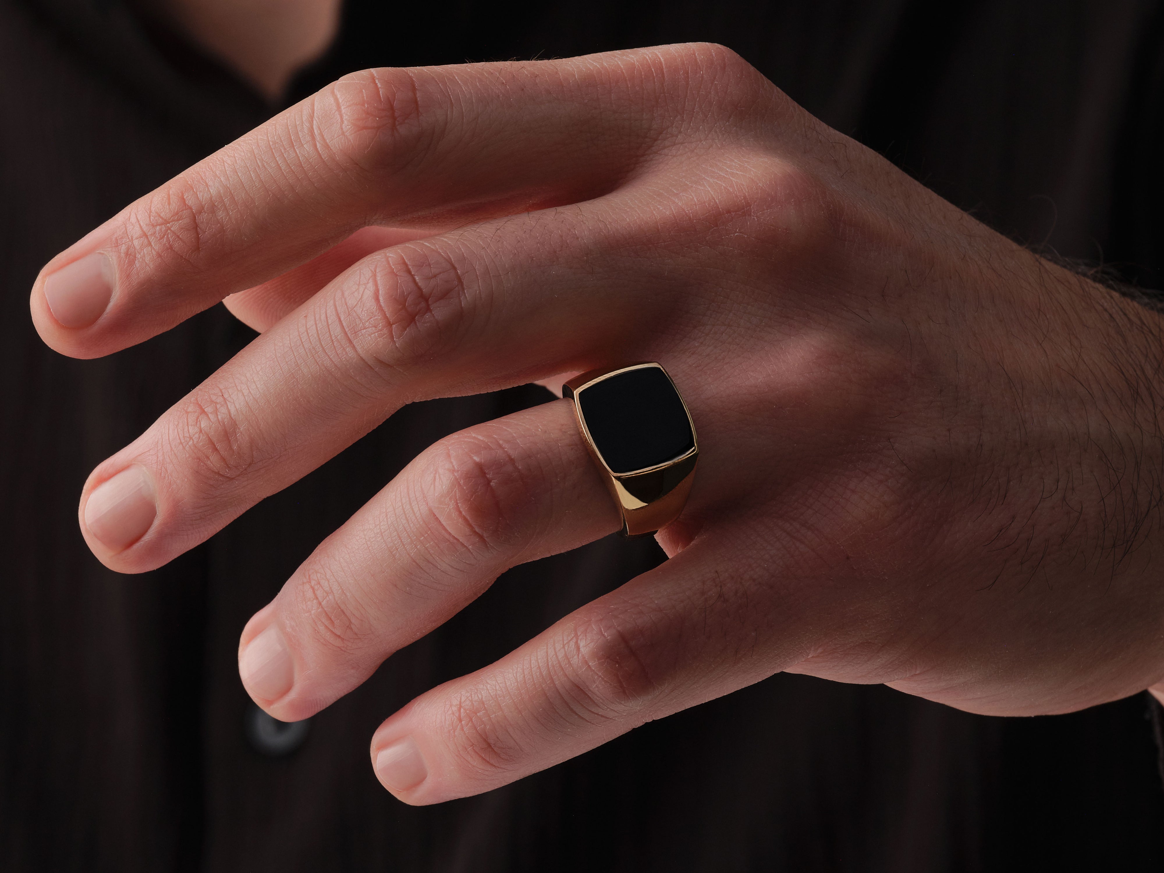 14k Gold Black Enamel Signet Ring