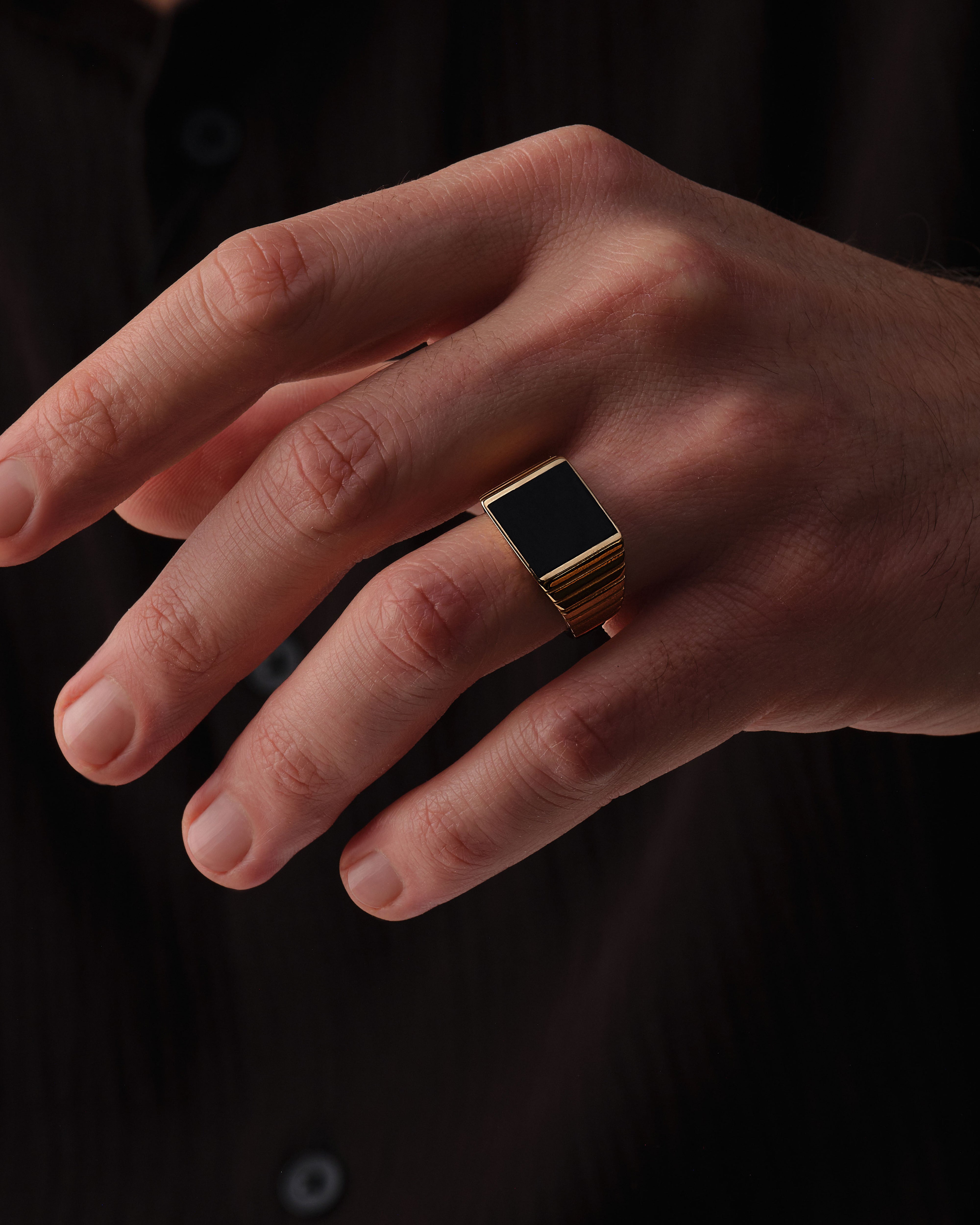 14k Gold Black Enamel Signet Ring