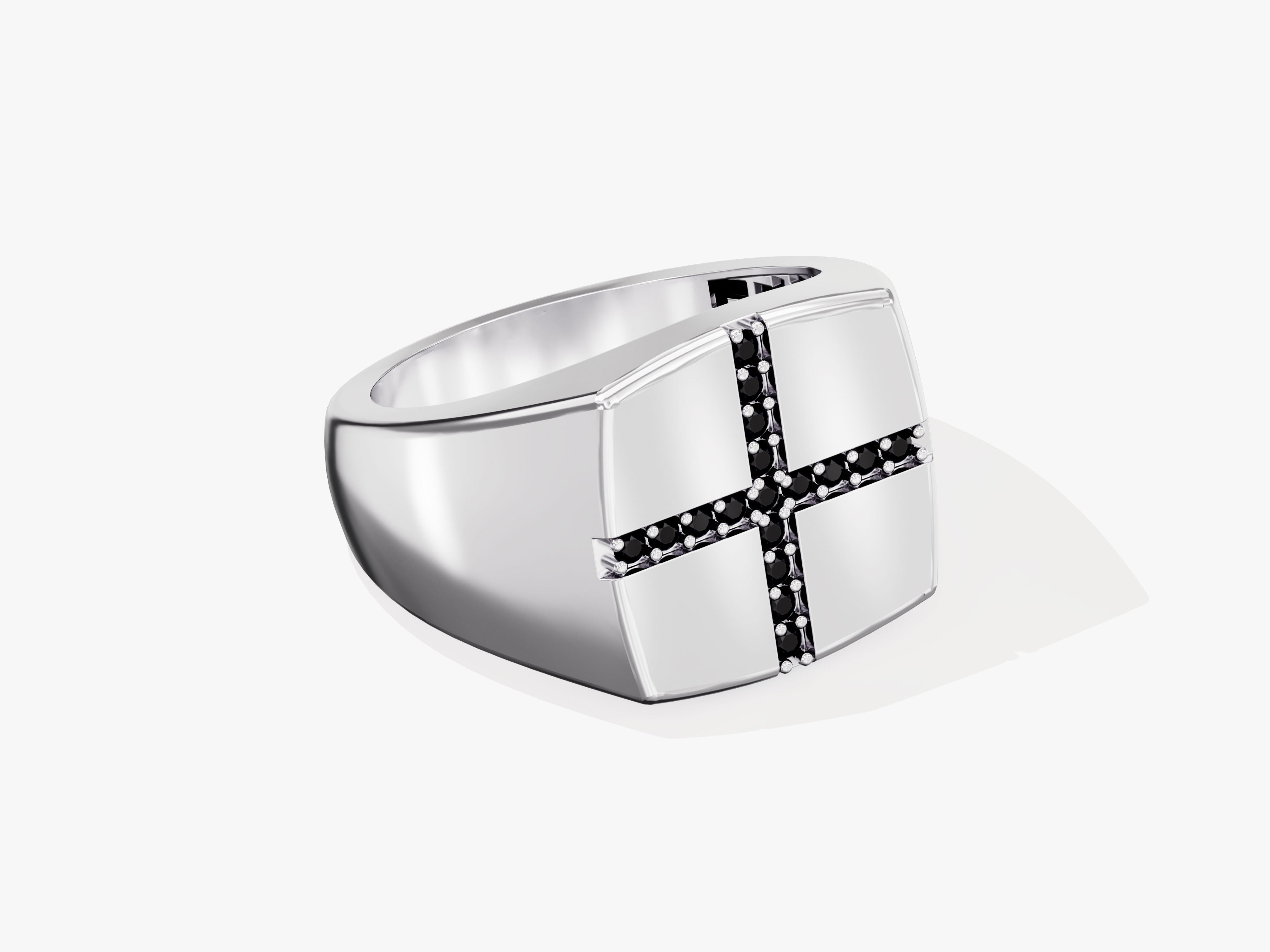 14k Gold Black Diamond Cross Signet Ring