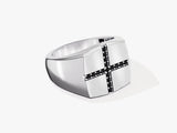 14k Gold Black Diamond Cross Signet Ring