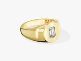 Gold signet ring with emerald-cut diamond for jewelry
