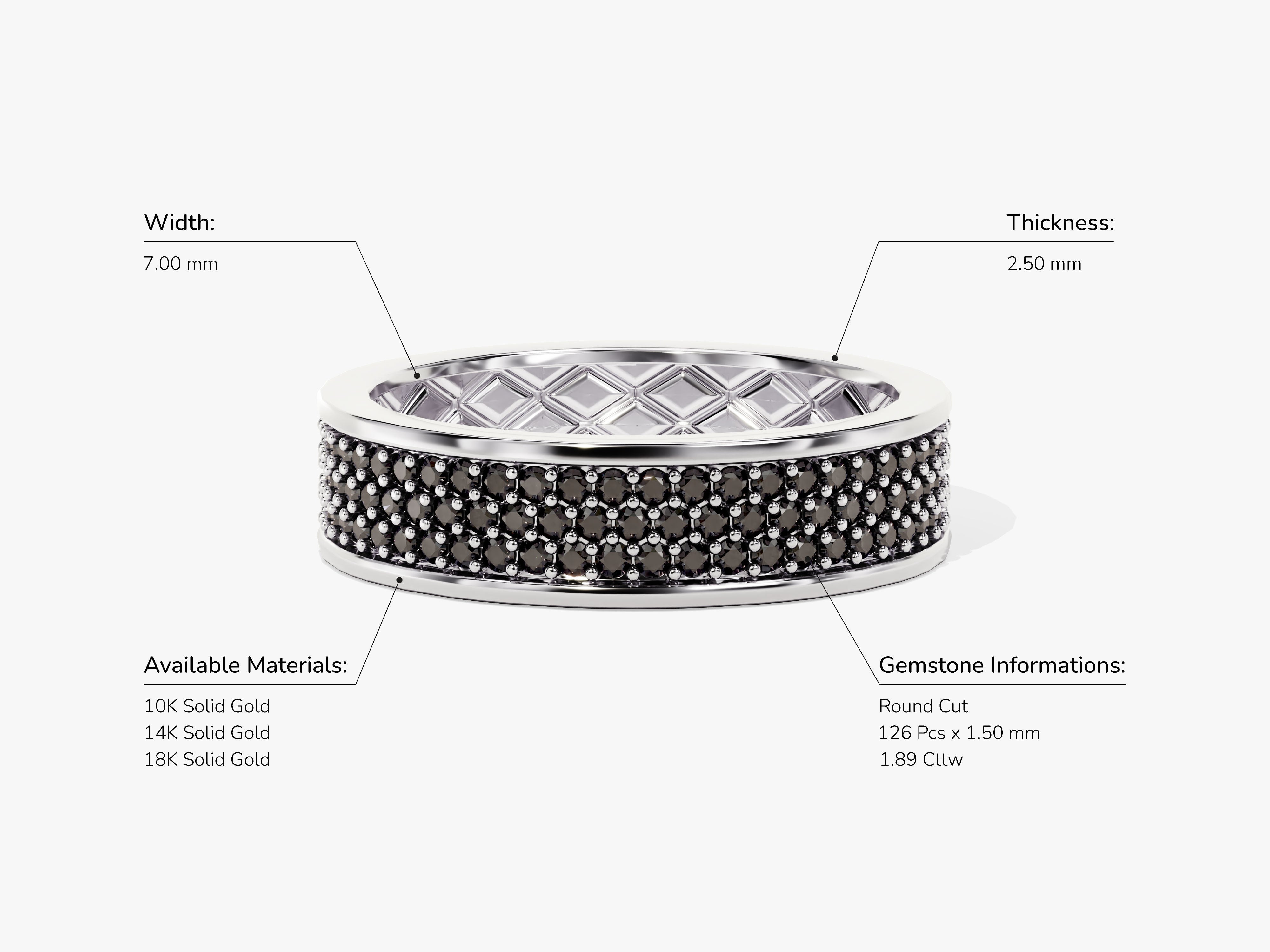 14k Gold Triple Row Black Diamond Ring