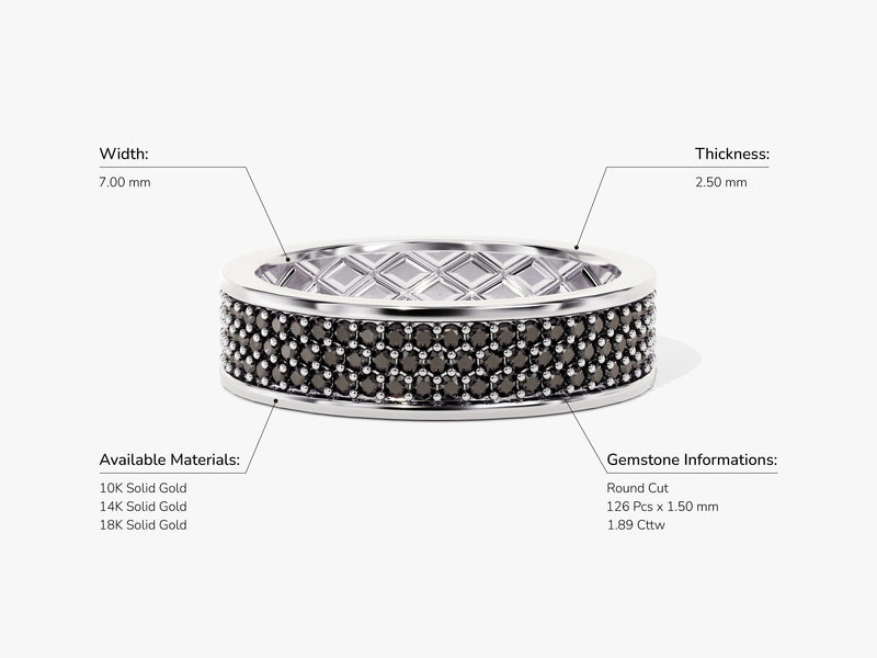 14k Gold Triple Row Black Diamond Ring