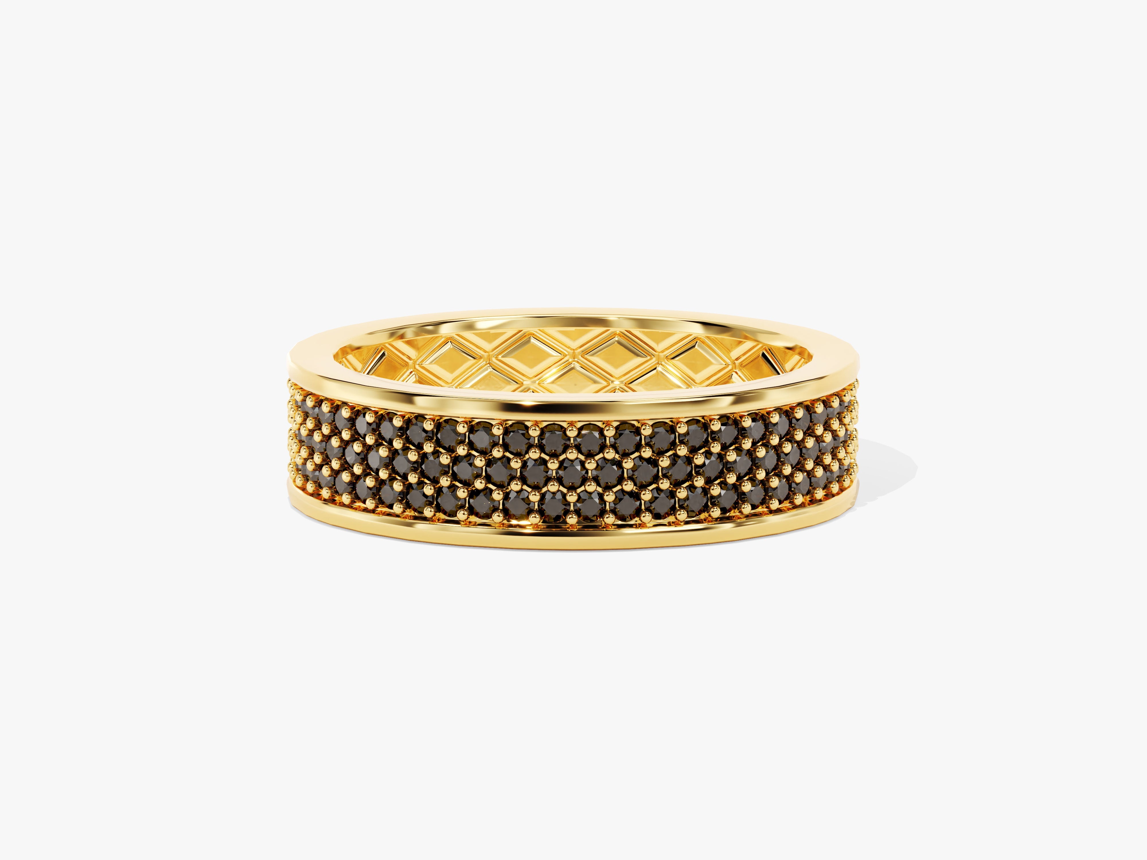 14k Gold Triple Row Black Diamond Ring