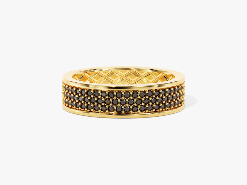 14k Gold Triple Row Black Diamond Ring