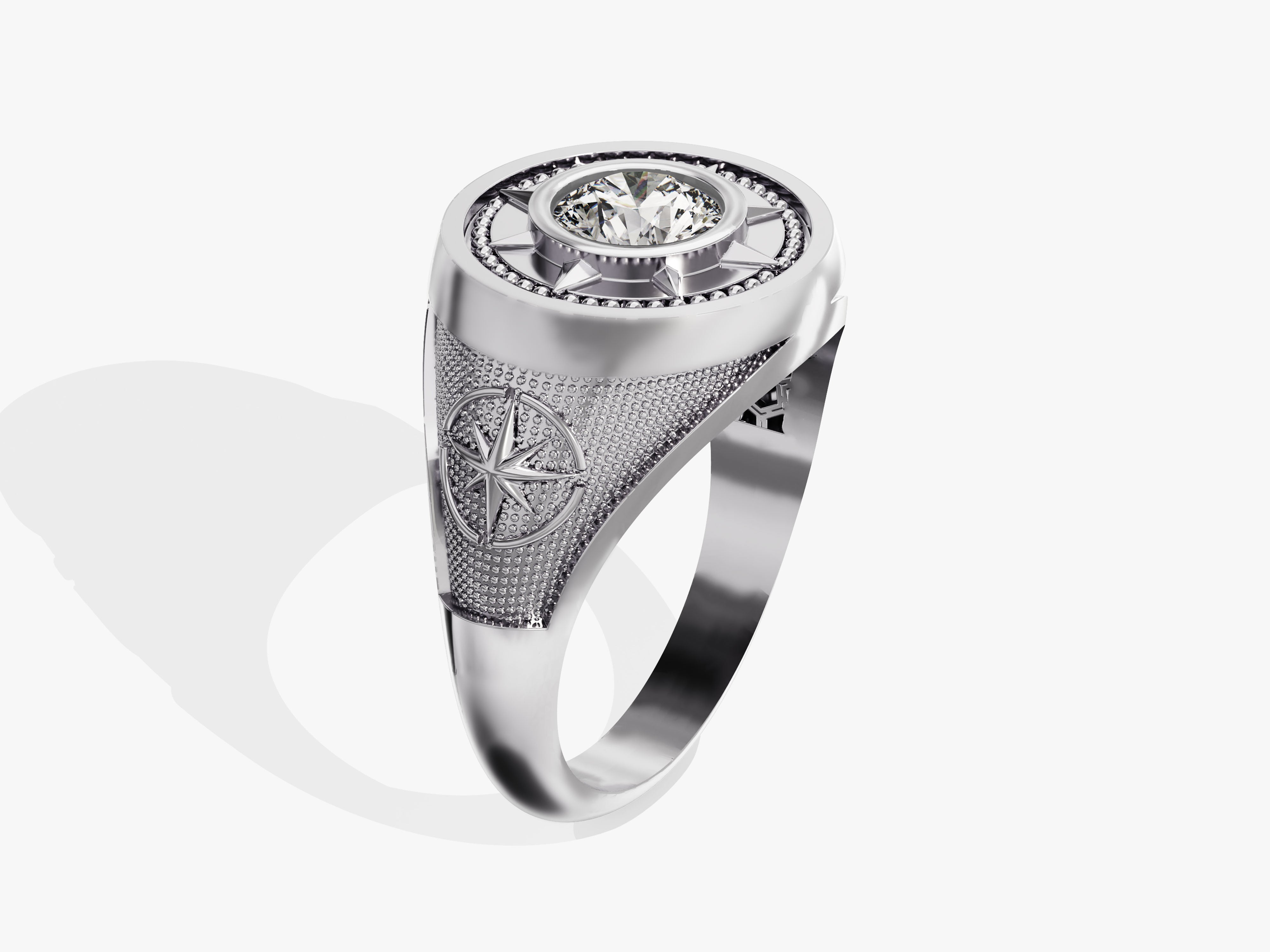 Men's diamond compass ring, sterling silver, luxury jewelry
