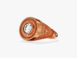 Rose gold ring with diamond and compass design
