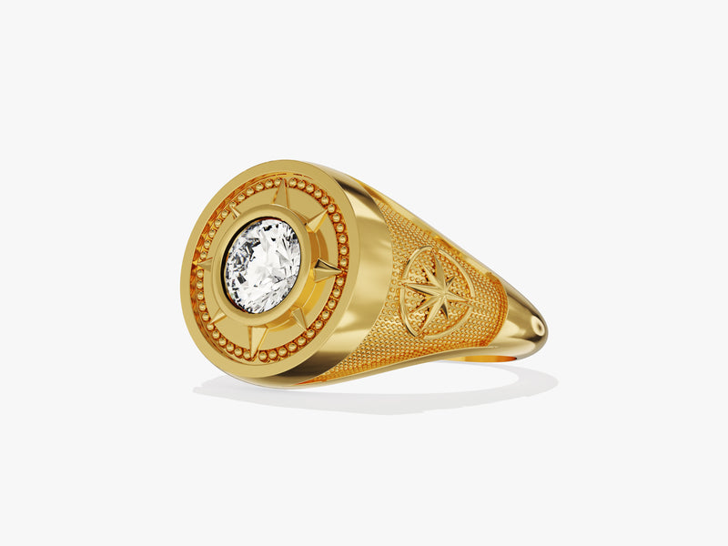 Gold ring with diamond and compass design, luxury jewelry