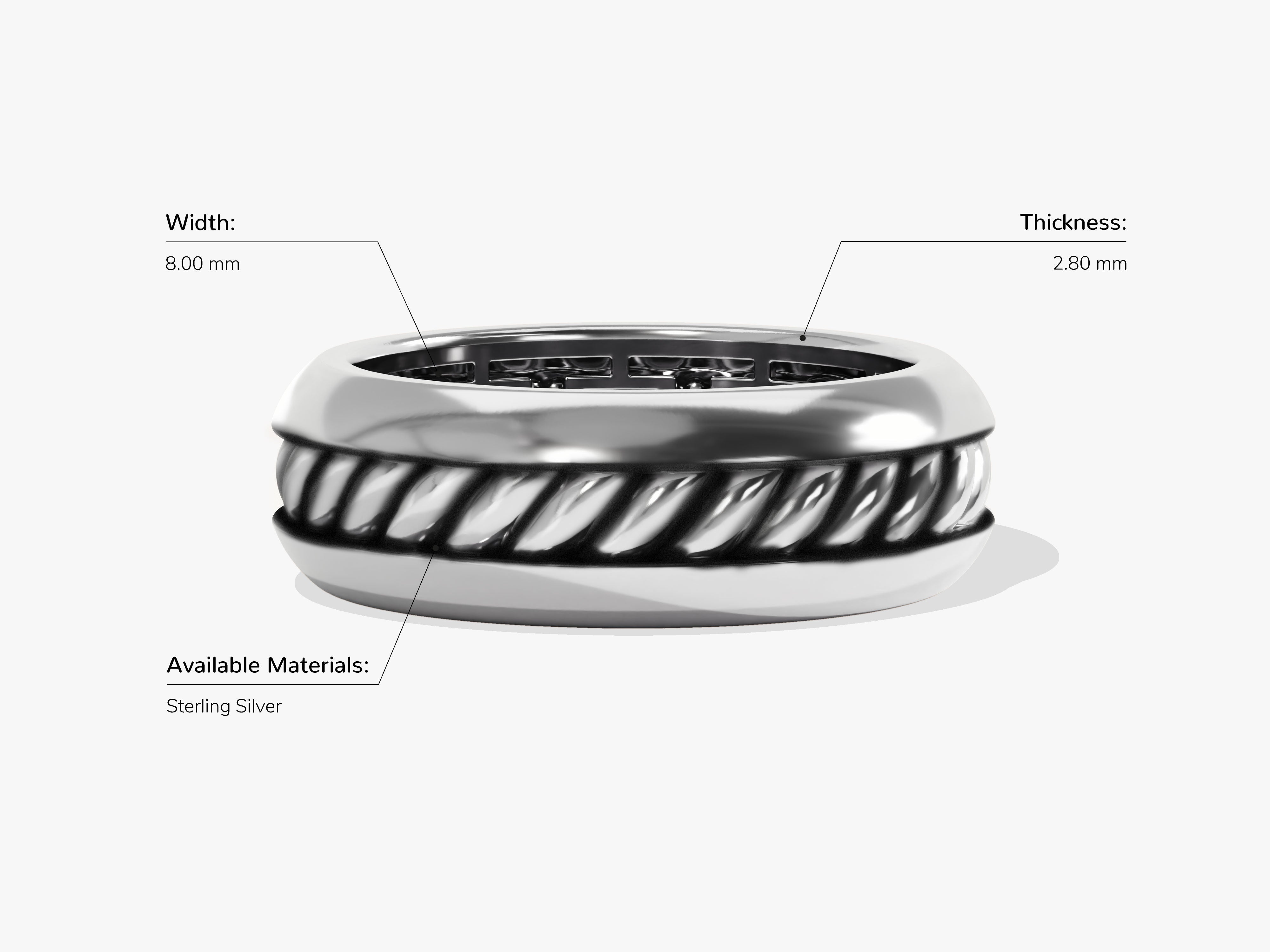 Oxidized Cable Band Ring - Sterling Silver