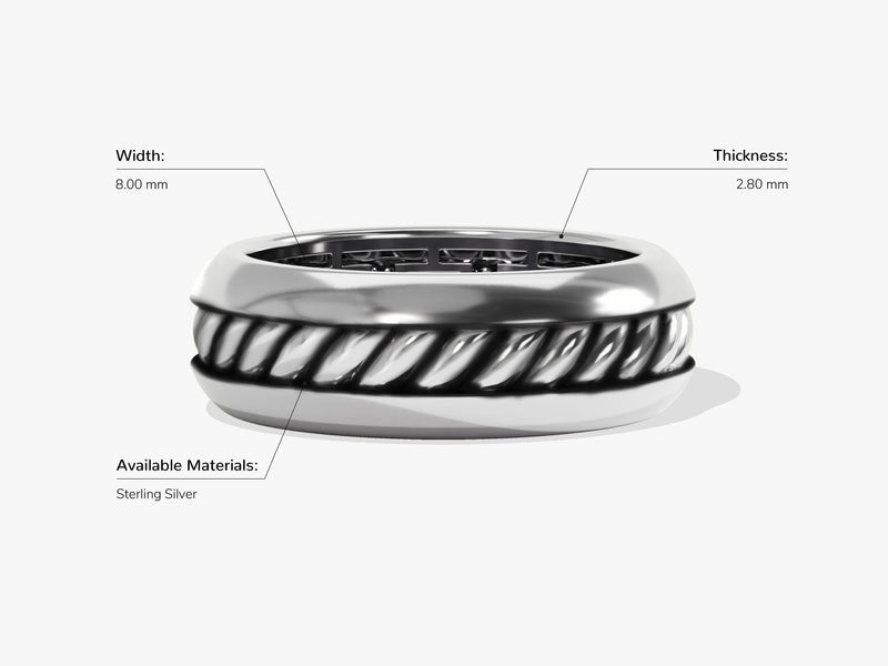 Oxidized Cable Band Ring - Sterling Silver