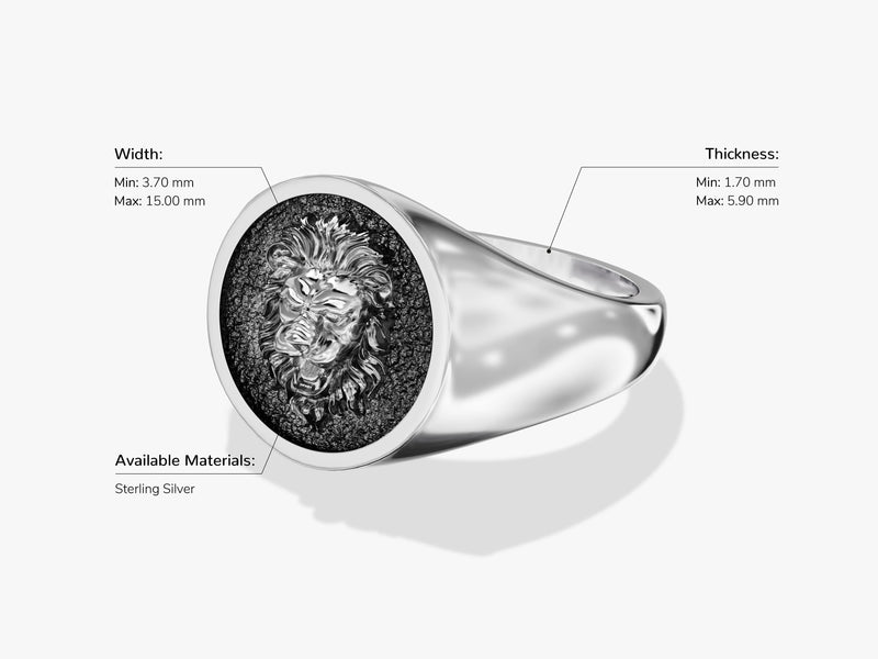Oxidized Lion Head Signet Ring - Sterling Silver