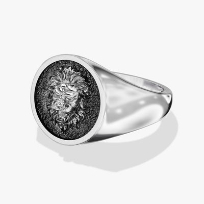 Oxidized Lion Head Signet Ring - Sterling Silver