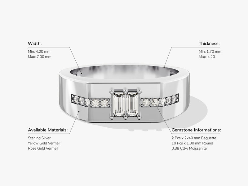 Men's Baguette Cut Moissanite Ring - Gold Vermeil