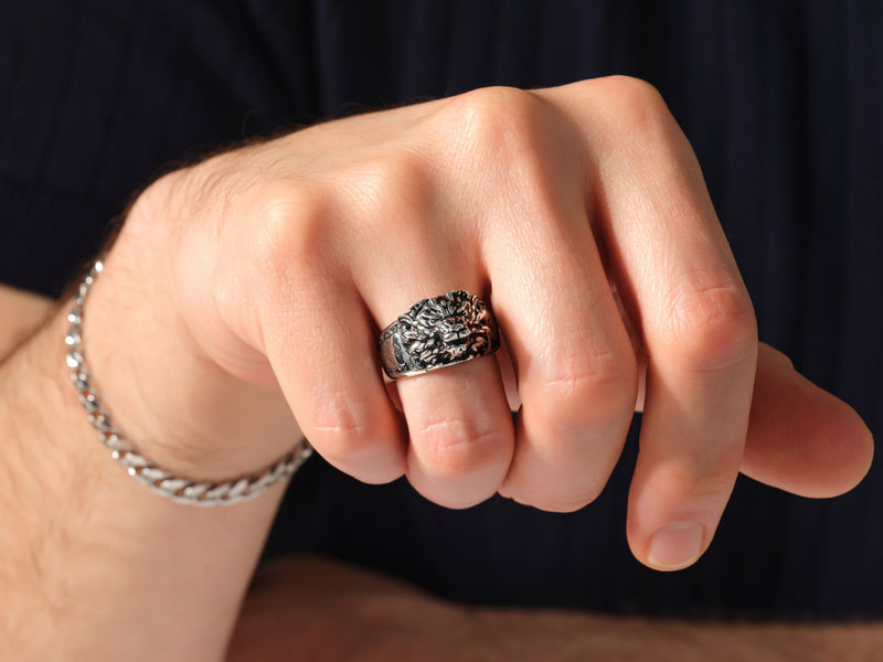 Oxidized Dragon Signet Ring - Sterling Silver