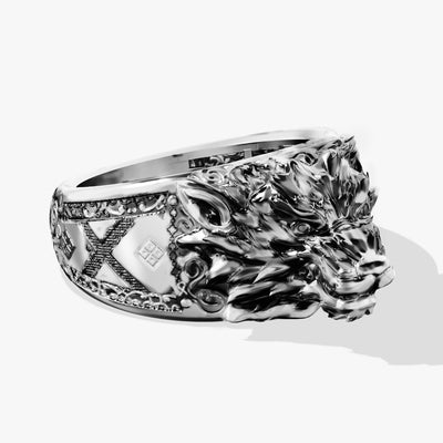 Oxidized Dragon Signet Ring - Sterling Silver