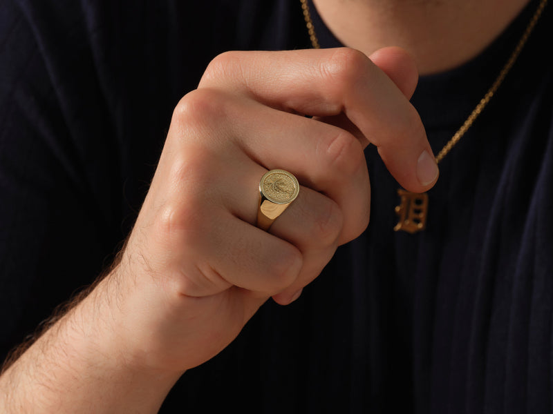 Men's Palm Tree Signet Ring - Gold Vermeil
