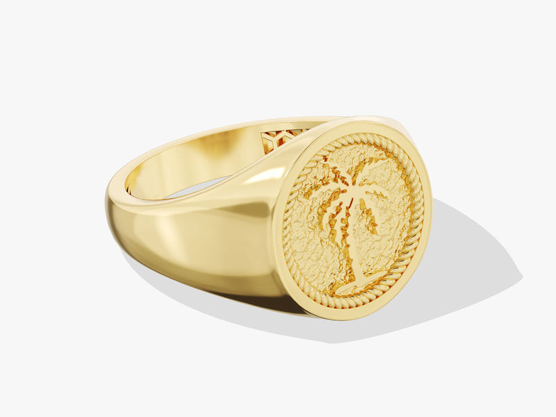 Men's Palm Tree Signet Ring - Gold Vermeil