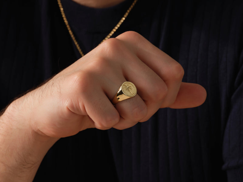 Men's Palm Tree Signet Ring - Gold Vermeil