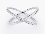 Diamond criss-cross ring, elegant white gold jewelry
