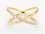 Gold criss-cross ring with diamonds, fine jewelry