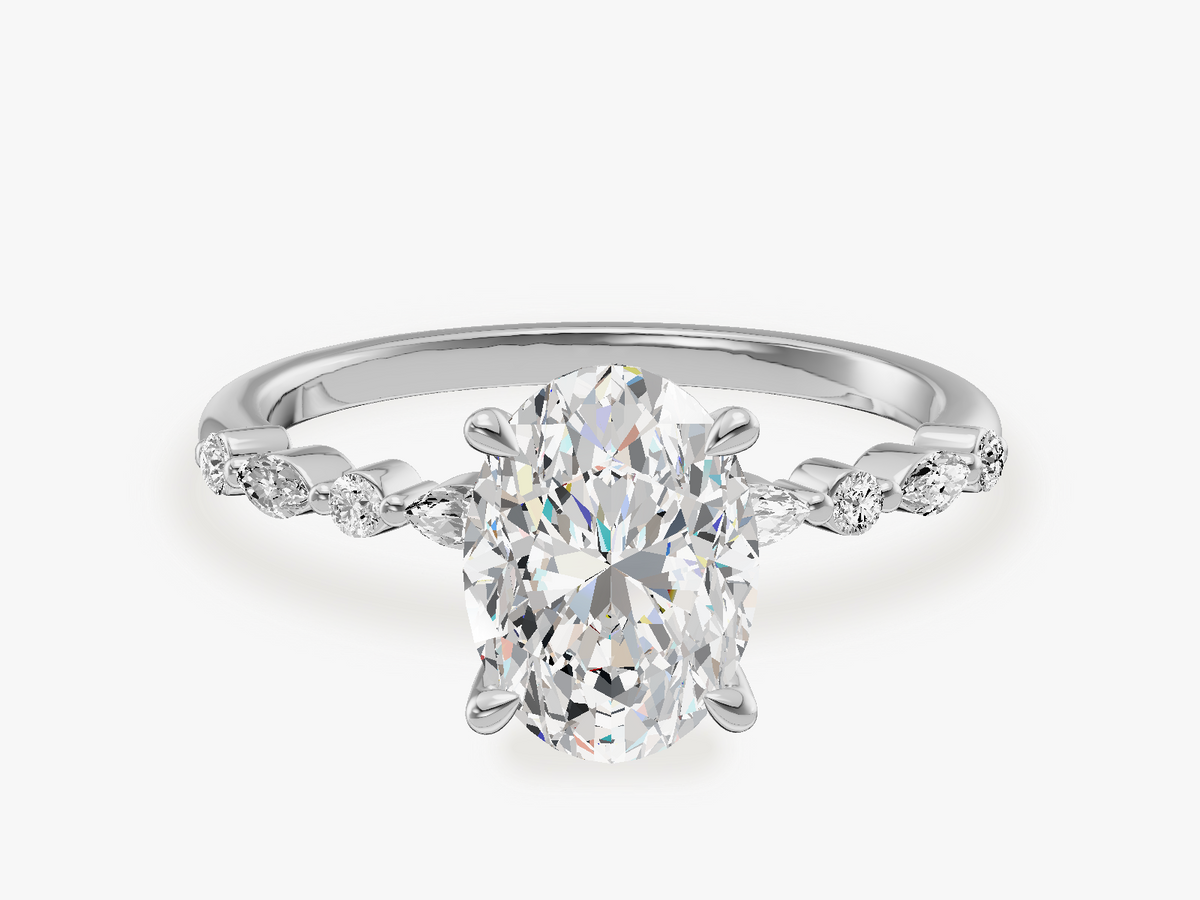 Modern Engagement Ring with Alternating Marquise Sidesstones