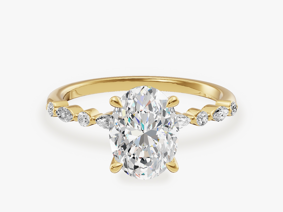 Modern Engagement Ring with Alternating Marquise Sidesstones