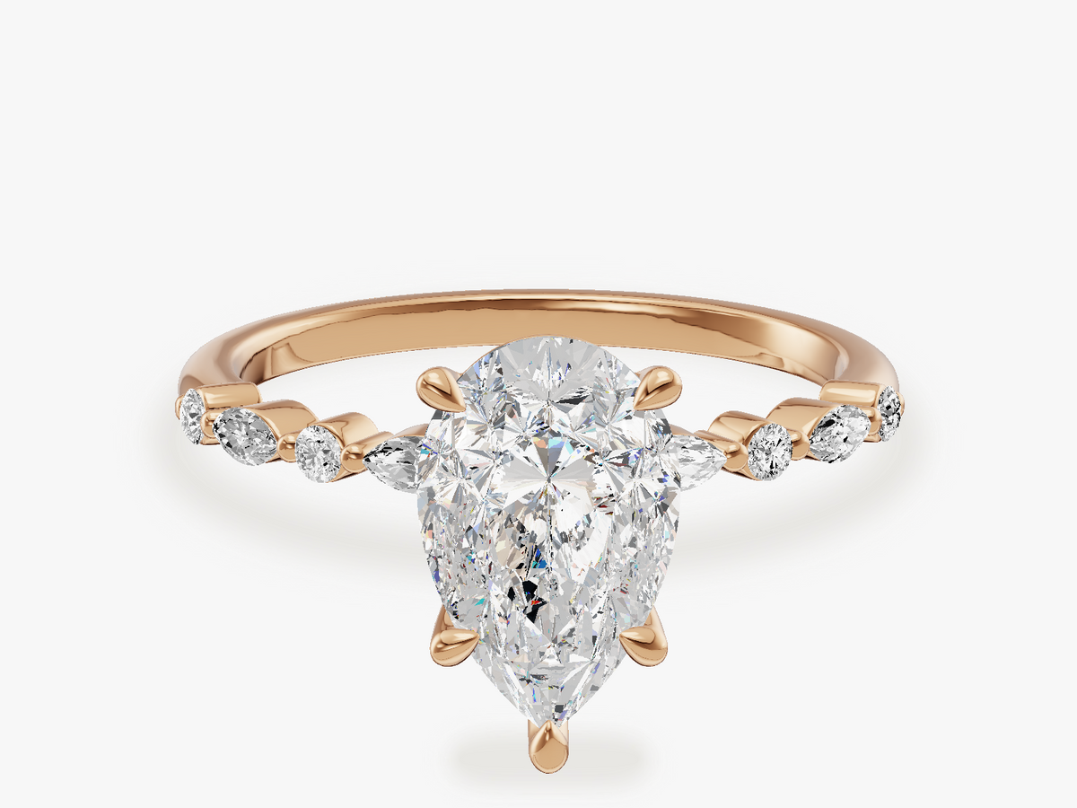 Modern Engagement Ring with Alternating Marquise Sidesstones