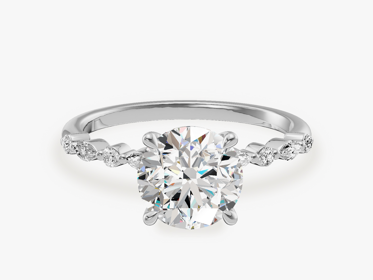 Modern Engagement Ring with Alternating Marquise Sidesstones