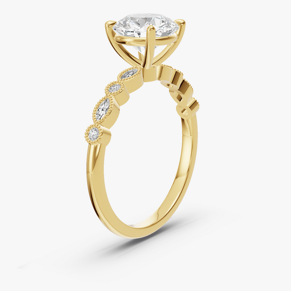 Milgrain Accented Engagement Ring with Marquise Sidestones