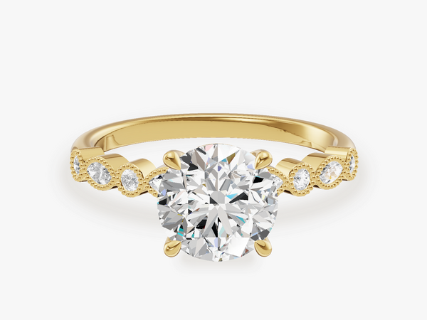 Milgrain Accented Engagement Ring with Marquise Sidestones