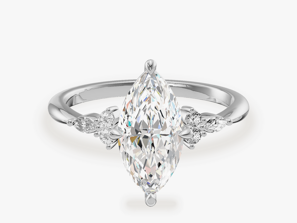 Round and Marquise Cluster Accent Engagement Ring