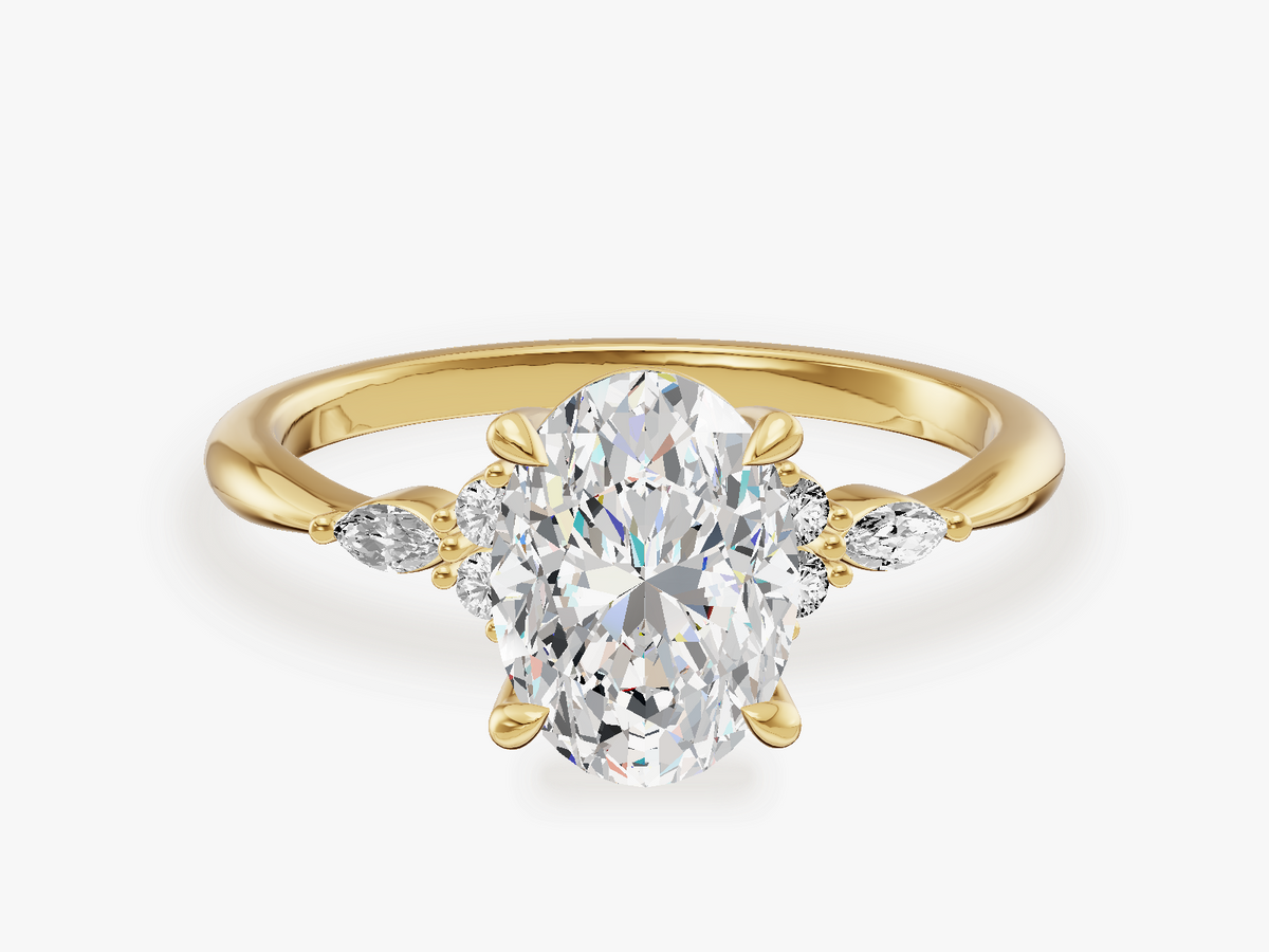 Round and Marquise Cluster Accent Engagement Ring