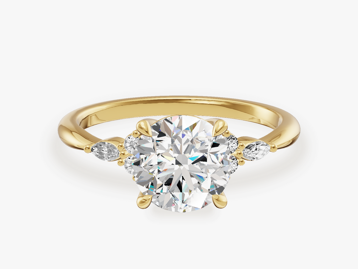 Round and Marquise Cluster Accent Engagement Ring