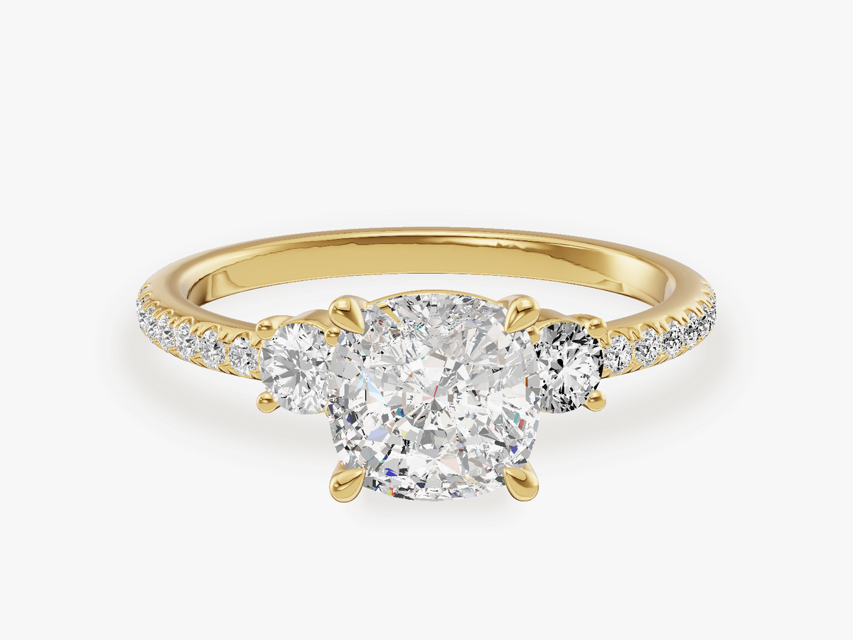 Three Stone Engagement Ring with Pave Set Sidestones